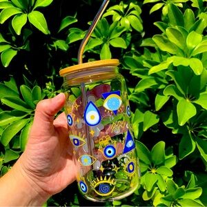 Blue Evil Eye 16oz Glass Cup